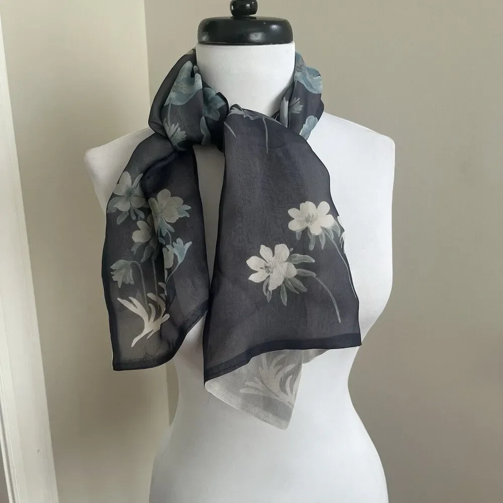 Vintage Chelsea Cambell 100% Silk Skinny Scarf Floral Old Money Hair Handbag